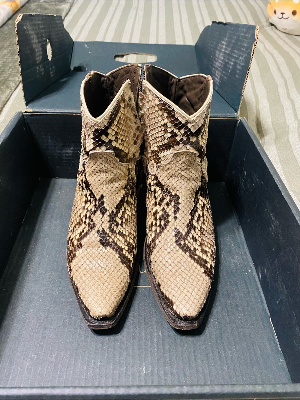 Tecovas Limited Edition Beige and Brown Python ankle boots